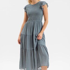 Ruched Tiered Midi Dress by BluPepper